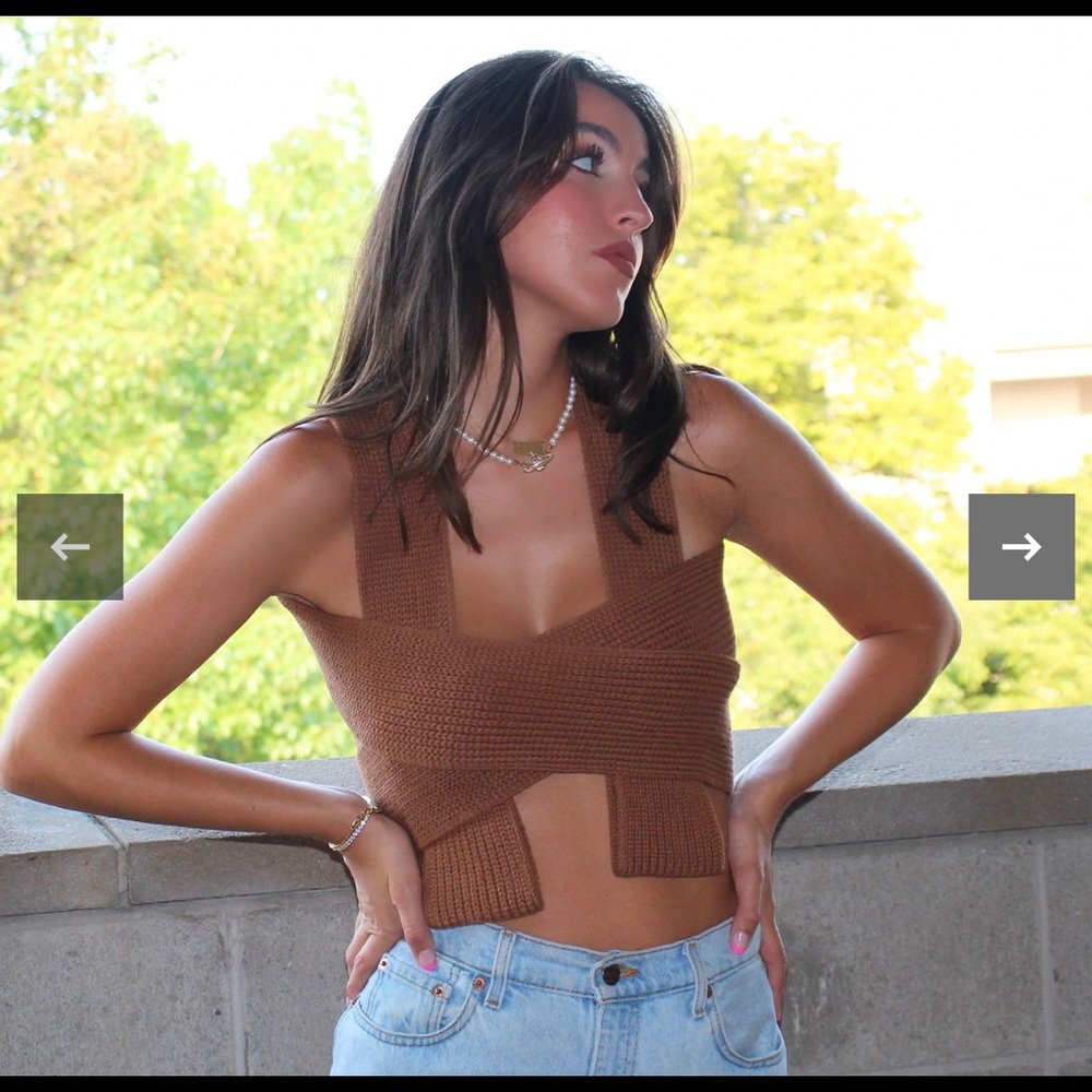 Brown knit wrap top, size small